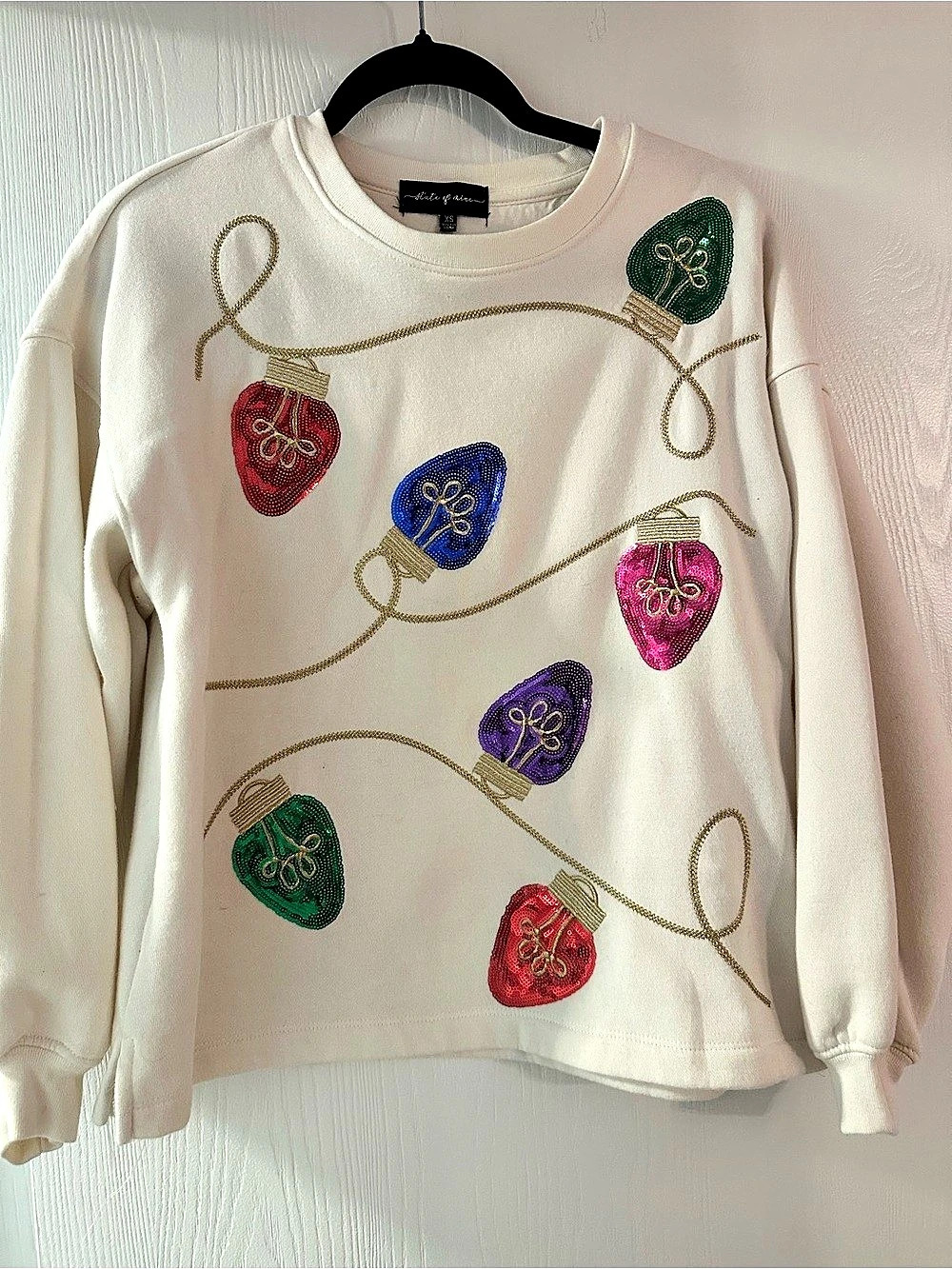 Embellished Long Sleeve Sweatshirt in White XS Like New